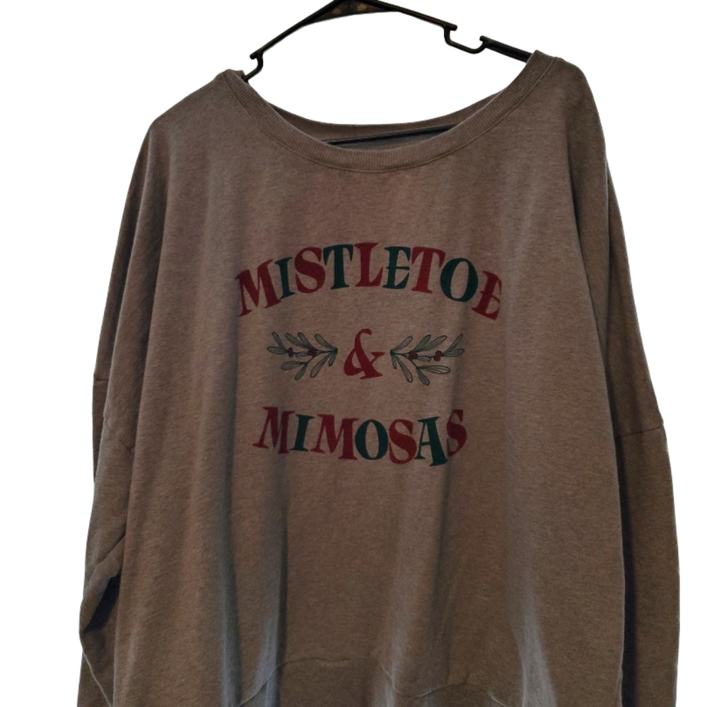 Mistletoe & Mimosas Women's Gray Crew Neck Sweater
